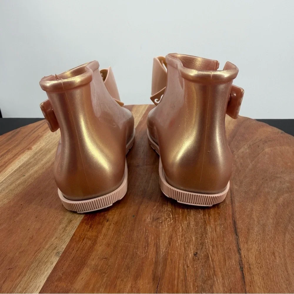 Mini Melissa Sugar Rain Bow boots rose gold glitter finish toddler girls sz 8